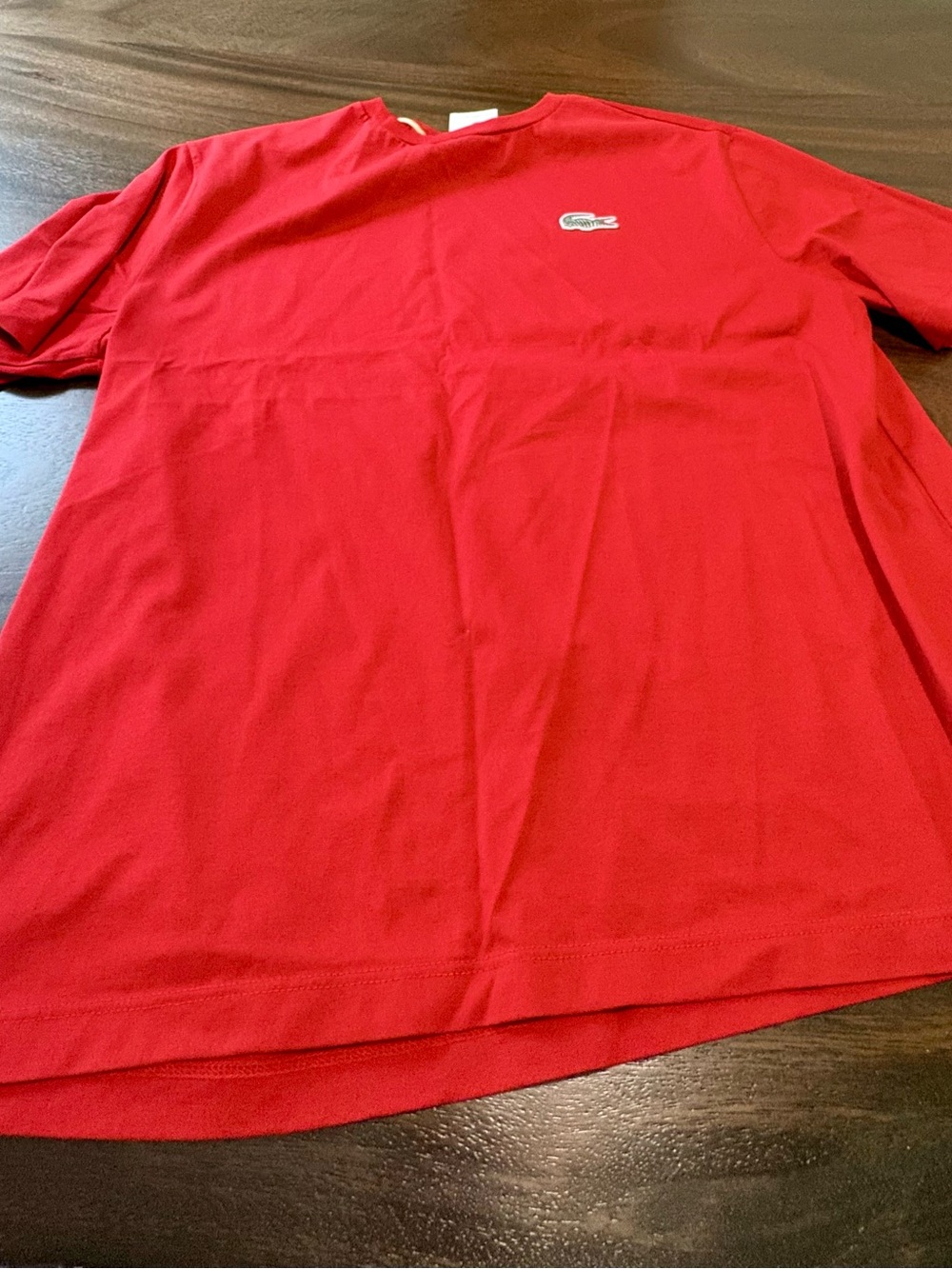 Lacoste Red Short Sleeve Crew T-Shirt with Embroidered Croc